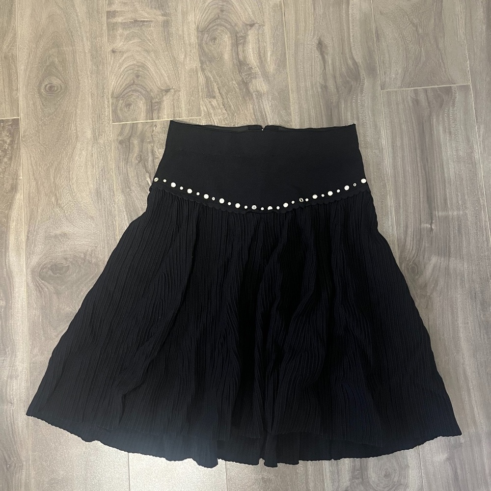 Sandro Paris Black Eyelet-Detail Pleated Skirt | Size 1
